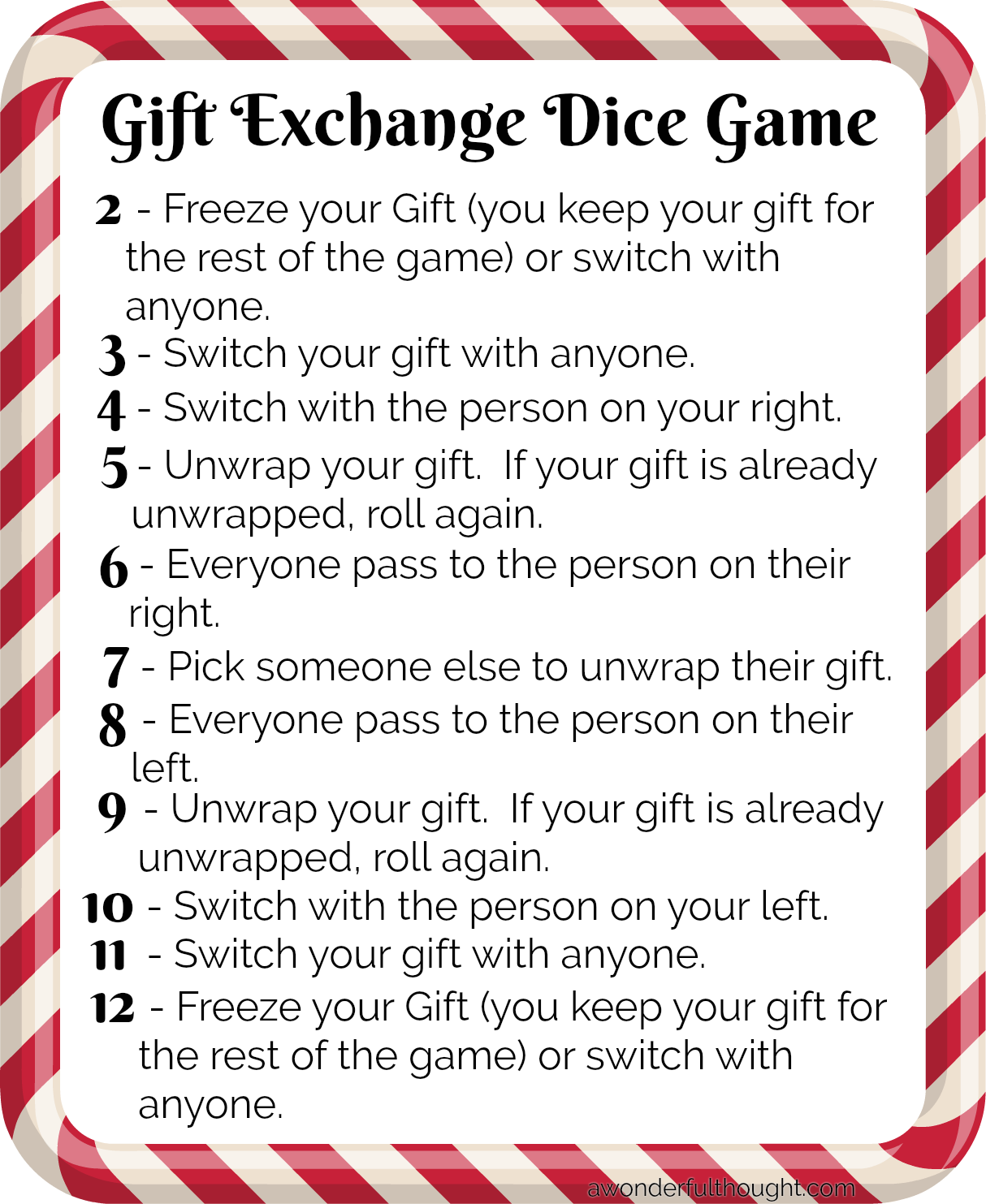 Free Printable Dice Gift Exchange Game