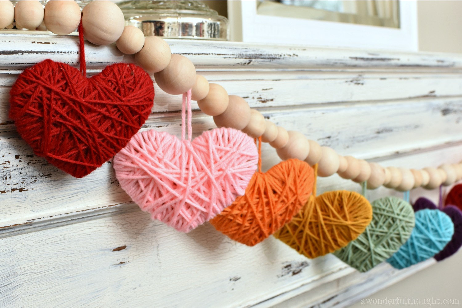 Multicolored Yarn Heart Garland - A Wonderful Thought