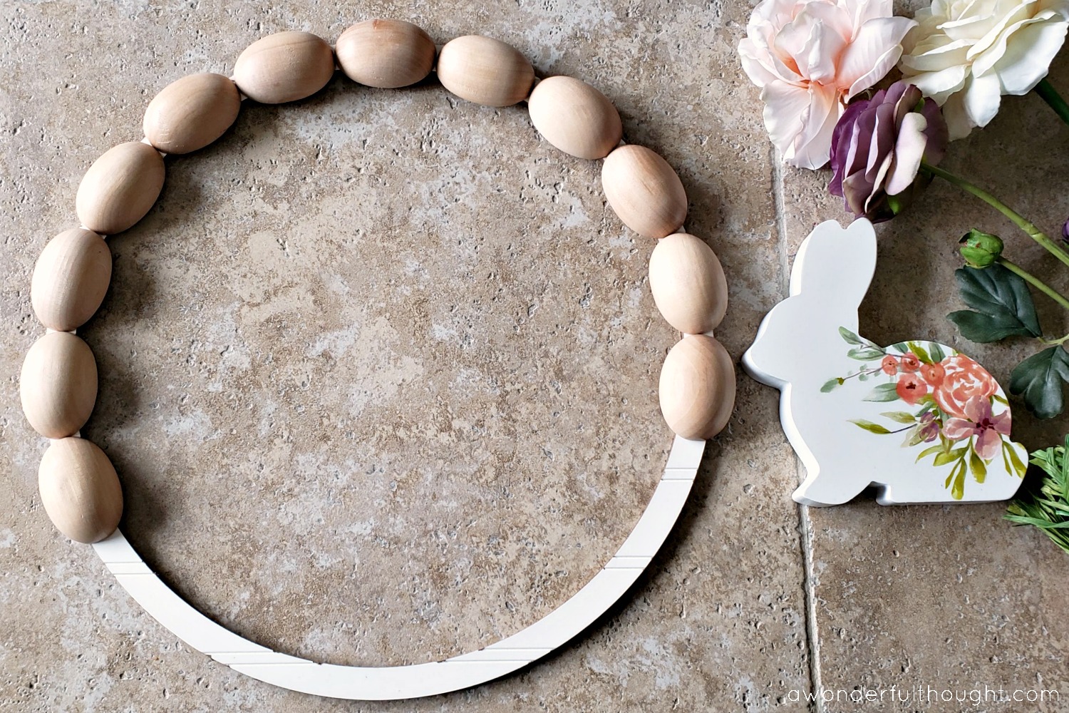 DIY Wood Egg Bead Easter Wreath - A Wonderful Thought