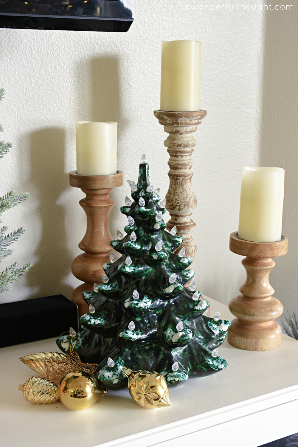Dark Green Christmas Tree with gold accents - A Wonderful Thought